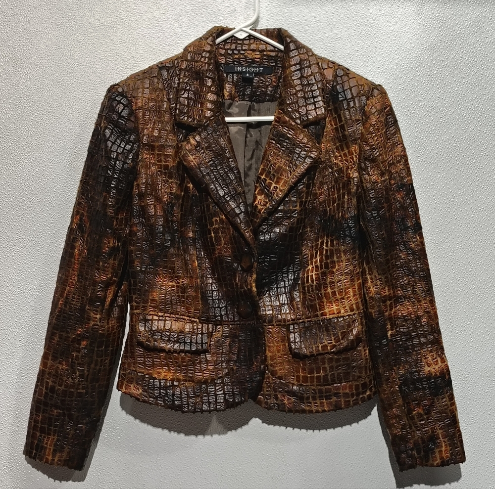 Insight Women's Cropped Faux-Croc Leather Jacket in Brown - Picture 8 of 8